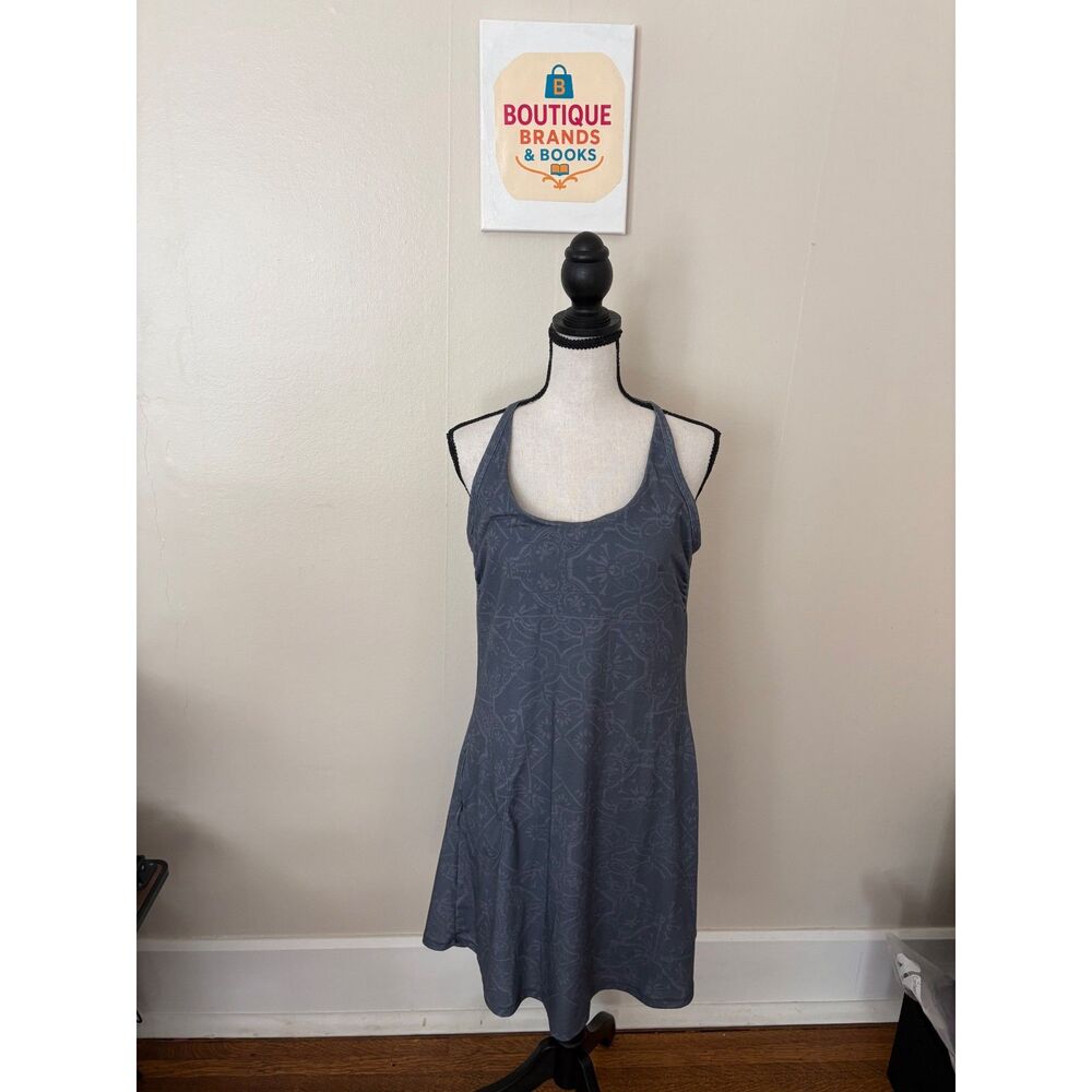 prAna Women’s Medium Blue Floral Racerback Athletic Dress Built-In Bra